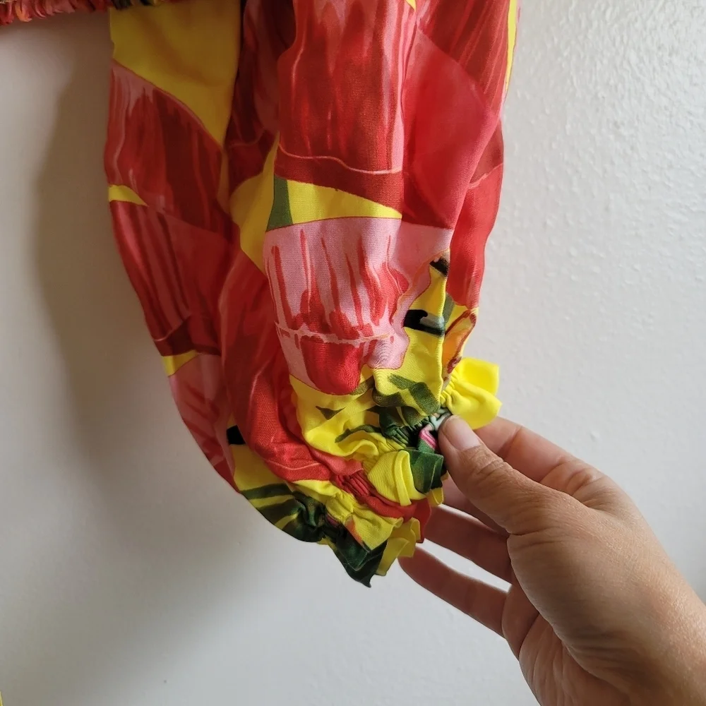 Farm Rio, Sweet Jungle Lime Crop‎ Top, Lime Yellow/Red/Pink, Size XS - Picture 12 of 16